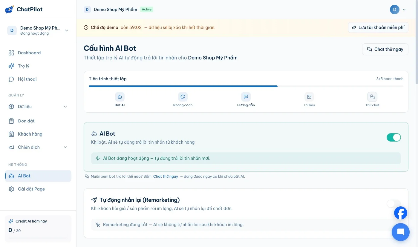 Màn hình cấu hình AI ChatPilot