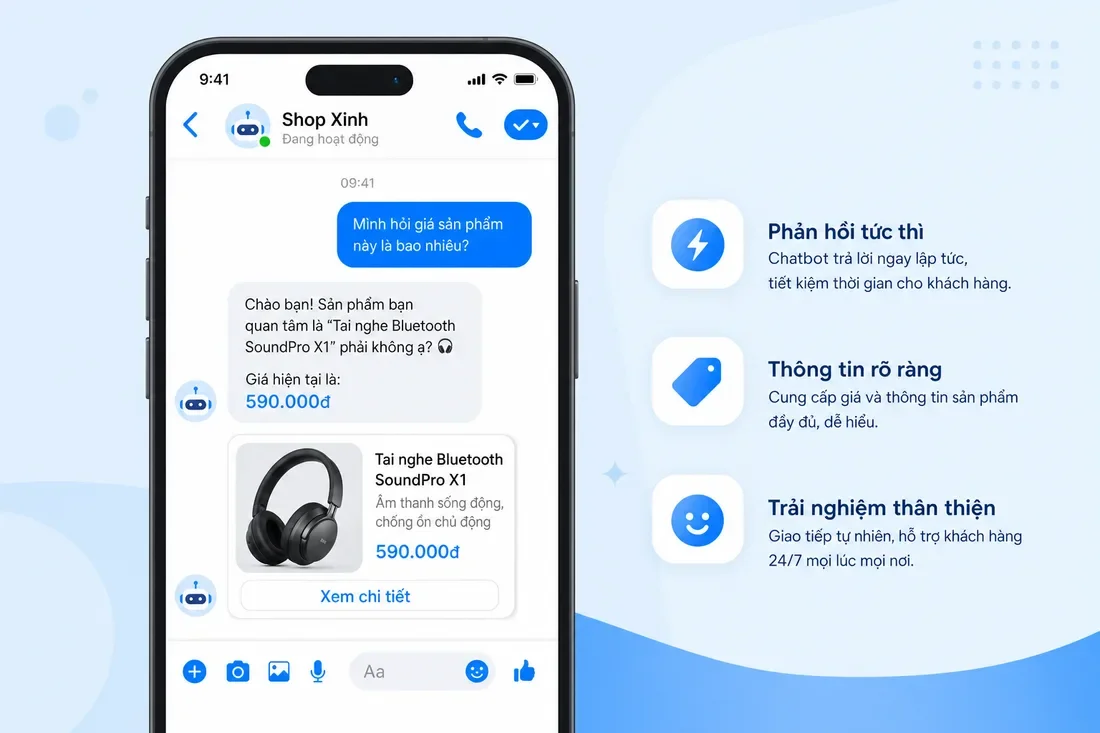 Chatbot Facebook tự động trả lời tin nhắn khách trên Messenger 24/7