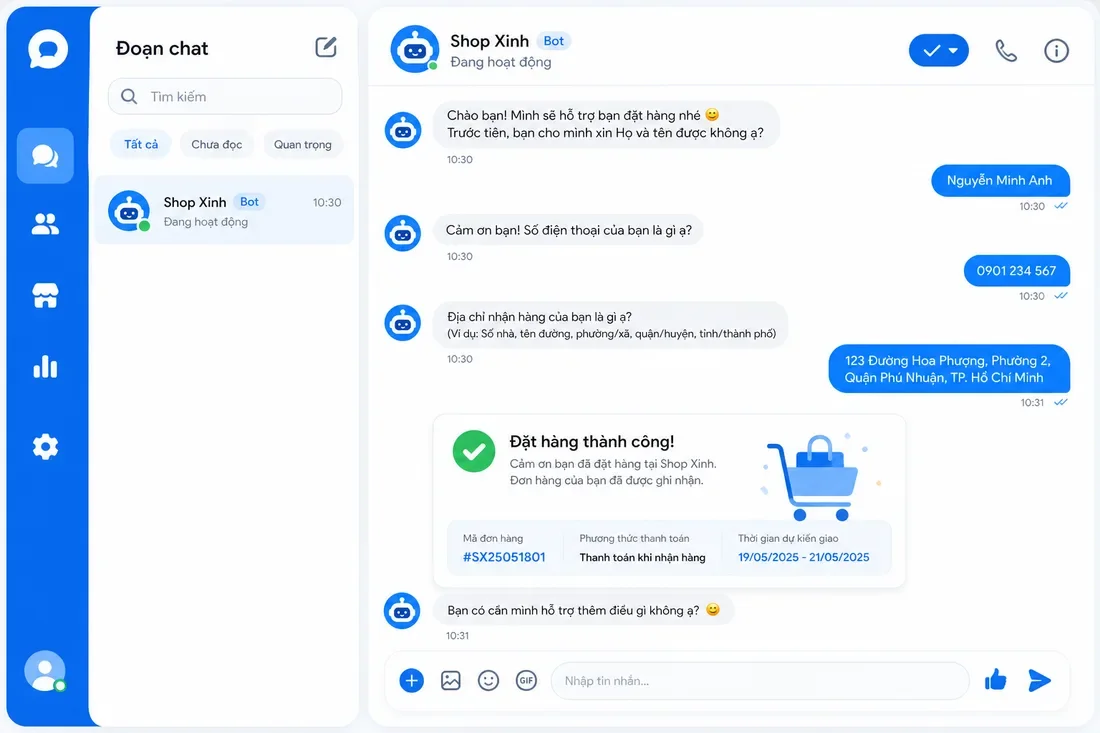 Chatbot Facebook tư vấn sản phẩm và chốt đơn tự động trong Messenger