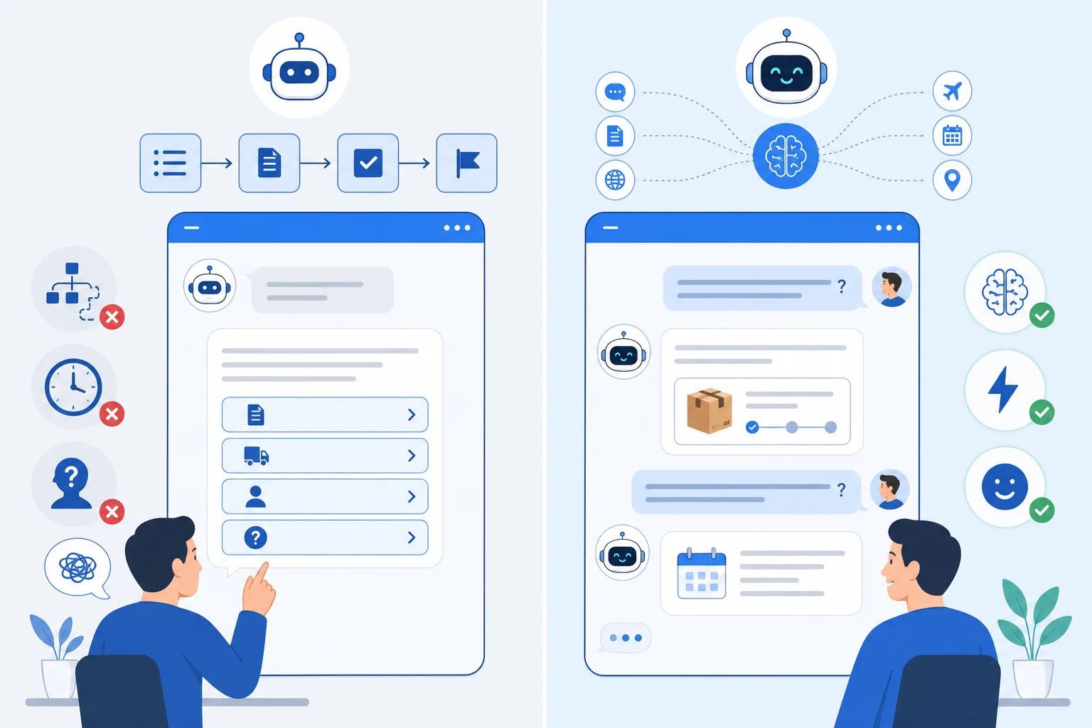 So sánh chatbot AI hiểu ngôn ngữ tự nhiên và chatbot kịch bản nút bấm