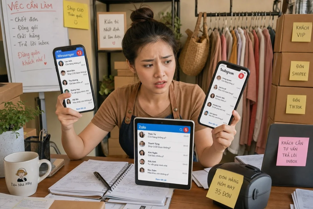 Chủ shop phải mở nhiều app tin nhắn Facebook Instagram Zalo cùng lúc