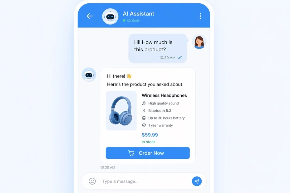 Khách nhắn tin Messenger và chatbot trả lời tự động kèm thông tin sản phẩm