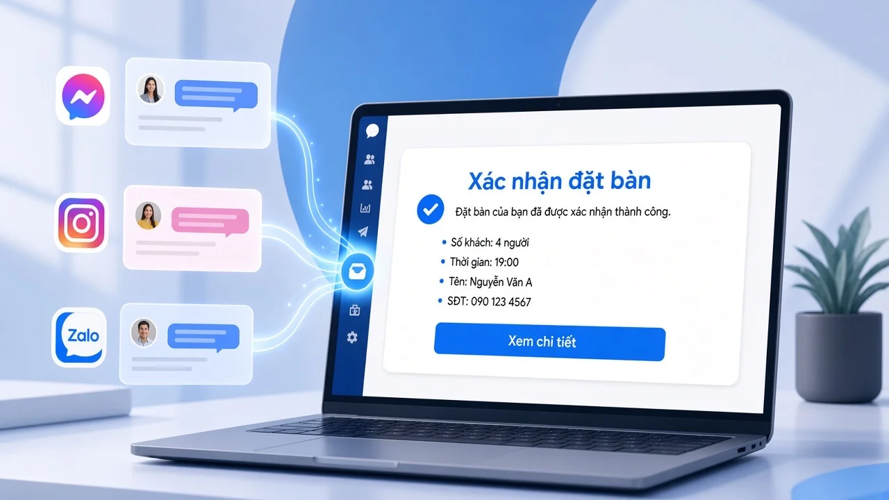 Tin xác nhận đặt bàn: số khách, giờ, tên, SĐT và mã giữ bàn